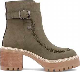 Mia Shoes Womens Faux Suede Chunky Heel Bootie In Olive