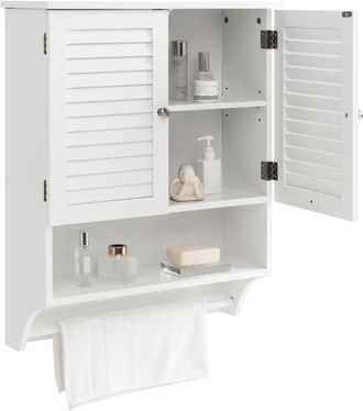 Costway Costway - Armadietto Da Bagno Sospeso, Armadietto Da Parete Con 2 Ante, Con Ripiano Regolabile In 3 Posizioni E Barra Porta Asciugamani, 60x22x75 Cm (