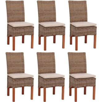 Hhg Hhg - Lote De 6 Sillas De Comedor Silla De Mimbre Silla M44, Rat&aacute;n Kubu, Con Coj&iacute;n De Asiento