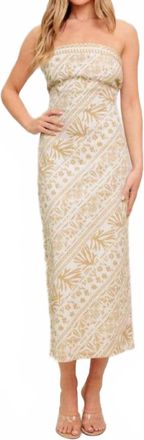 Flying Tomato The Mackenna Strapless Midi Dress In Ivory/ Taupe