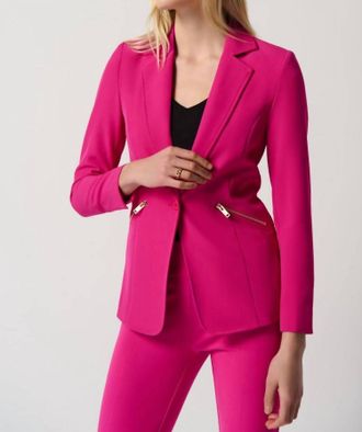 Joseph Ribkoff Womens One-Button Woven Blazer In Shocking Pink