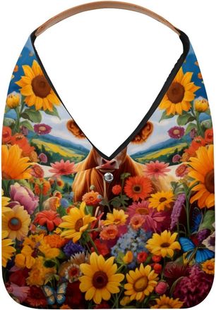 Generic Sunflower Butterfly Cow Reusable Lightweight Grocery Bags - Foldable Into Compact Pouch, Washable & Sturdy, Multipurpose for Shopping and Travel