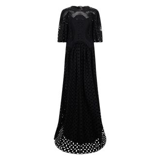 Alberta Ferretti Long Dress with Perforated Details - female - Alberta Ferretti - Maxi Dresses - Black - XL - Dresses