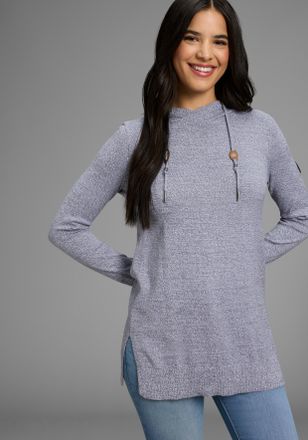 Kangaroos Longpullover KANGAROOS, Damen, Gr. 32/34, blau (graublau, meliert), Strick, Obermaterial: 50% Baumwolle, 50% Polyacryl, figurumspielend lang, Rippb&uuml;nd