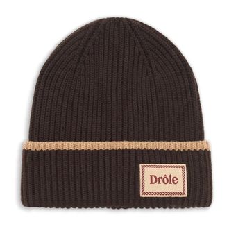 Drôle de Monsieur Beanies, male, Brown, Size: ONE SIZE Brown Wool Hat with Stripe Trim