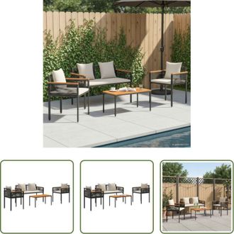 vidaXL Sedute esterne - Set di Mobili da Esterno Nero e Bianco Crema polyrattan