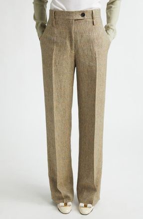 Ferragamo Linen Trousers in Brown at Nordstrom, Size 12 Us