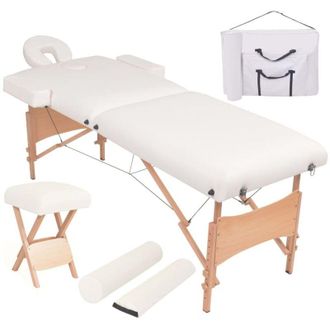 vidaXL Set Lettino Massaggio Pieghevole 2 Zone 10 cm e Sgabello Bianco - Vidaxl