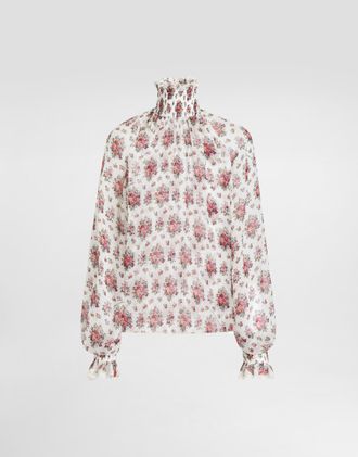 Dolce & Gabbana Small Flower Bouquets-print Chiffon Top - Woman Shirts And Tops Multicolor 40