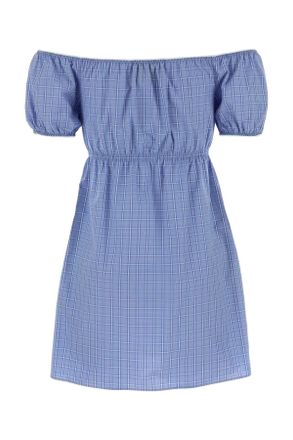 Miu Miu Womens Embroidered Poplin Mini Dress Celeste Exterior: Cotton Abiti