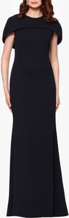 Betsy & Adam Cape Short Sleeve Scuba Crepe Gown in Black at Nordstrom Rack, Size 2
