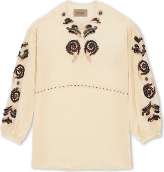 Fortela Allegra Embroidered Silk Shirt in Milk at Nordstrom, Size 40 Eu