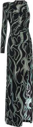 Philipp Plein Jersey Strass Lange Jurk Mono Mouw Flame - Dames - Avondkleed - Zwart - M - Polyester - Kleedjes