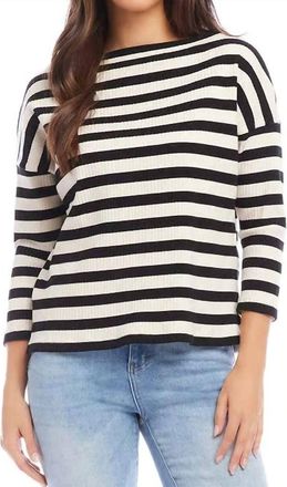Karen Kane Sheridan Stripe Boatneck Top In Cream And Black