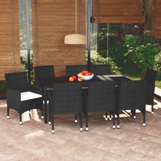vidaXL Set De Muebles De Jard&iacute;n 9 Pzas Y Cojines Rat&aacute;n Sint&eacute;tico Negro Vidaxl