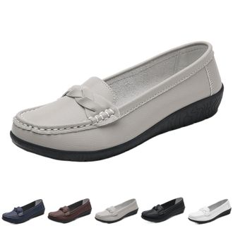 Generic Comfortable Walking Flat Leather Loafers, Comfortable Dressy Wide Fit Slip on Wedge Loafers Orthopedic Driving Shoes (Grey,6.5)
