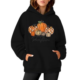 Generic Halloween Top Women Cotton Hoodies for Women Uk Womens Spring And Autumn New Loose Large Casual Halloween Printed Hoodie Halloween Pumpkin Hoodie Swea