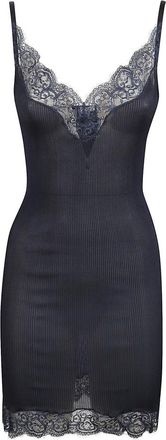 Saint Laurent Short Dresses, female, Blue, Size: M Laced Slip Dress in Silk Jersey