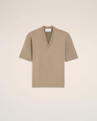 Ami Beige Wool Short Sleeves V Neck Sweater Beige - XXS - for Women