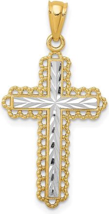 Diamond2Deal 14k Yellow Gold Rhodium Diamond-cut Budded Cross Pendant