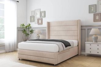 Comfort Beds Milano Naples Divan Base 2 Drawers - 54 Wingback-Footboard in Light Sand | Size: Super King