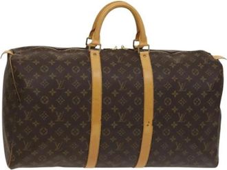 Louis Vuitton Tweedehands Canvas Louis Vuitton tassen - Dames - Vintage Weekendtas - Bruin - ONE Size - Leer - Vintage