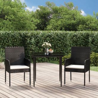 vidaXL Set Comedor De Jard&iacute;n 3 Pzas Con Cojines Rat&aacute;n Sint&eacute;tico Negro Vidaxl