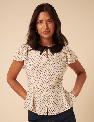 Nobody's Child Cream Ditsy Floral Collared Blouse