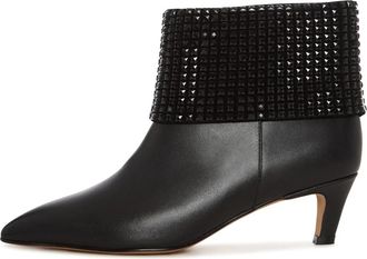 Cesare Gaspari Crystal Cuff Leren Enkellaars - Dames - Laarzen met Hak - Zwart - 40 EU - Leer - Schoenen