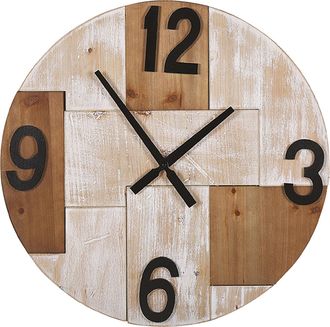 Beliani Beliani - Reloj De Pared Madera Clara Redondo &Oslash; 60 Cm Hecho A Mano N&uacute;meros Negros R&uacute;stico Minimalista Michapan
