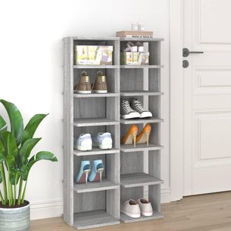 vidaXL Vidaxl - Zapateros 2 Uds Madera Contrachapada Gris Sonoma 27,5x27x102 Cm