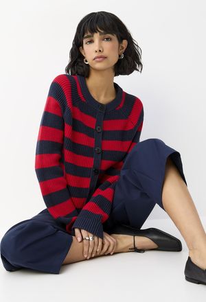 Icone Womens Broad stripes cropped shaker-rib Cardigan Sweater