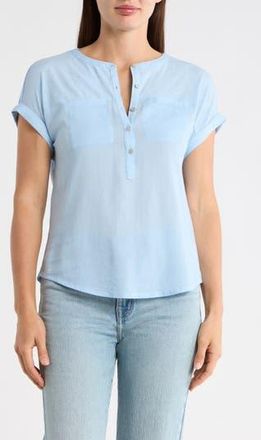 Lucky Brand Mixed Media Short Sleeve Cotton Henley Top in Chambray Blue at Nordstrom Rack, Size X-Small