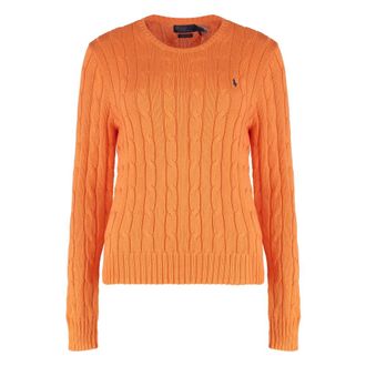 Polo Ralph Lauren Round-neck Knitwear, female, Orange, Size: L Cable Knit Sweater