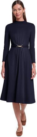 Halston Heritage Long Sleeve Knit Midi Dress with Hardware in Deep Navy at Nordstrom, Size 10