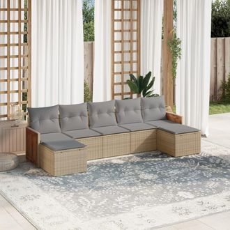 vidaXL Vidaxl - Set Sof&aacute;s De Jard&iacute;n 7 Piezas Y Cojines Rat&aacute;n Sint&eacute;tico Beige