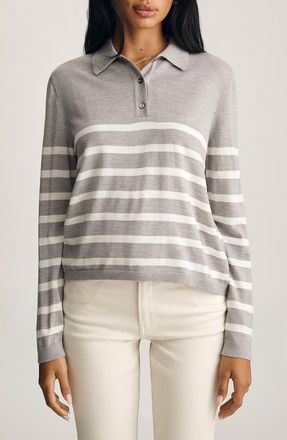 Mavi Stripe Wool Polo Sweater in Light Grey Melange Stripe at Nordstrom, Size Medium