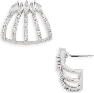 Nordstrom Rack CZ Pavé Caged Huggie Earrings in Clear- Silver at Nordstrom Rack