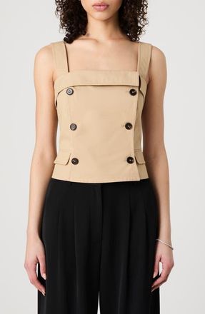 French Connection Double Breasted Cotton Top in Khaki at Nordstrom, Size 8