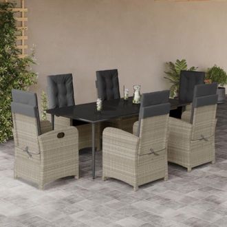 vidaXL Set Comedor Jard&iacute;n 7 Pzas Y Cojines Rat&aacute;n Sint&eacute;tico Gris Claro Vidaxl
