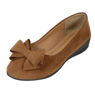 Generic Womens Faux Suede Orthopedic Wedge Shoes with Bow, Comfortable Arch Support Slip-On Low Wedge Shoes, Orthopedic Ballet Flats for Women (6.5,Brown)