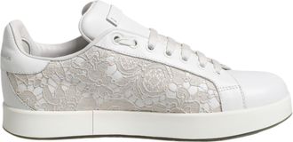 Dolce & Gabbana White Lace Leather Low Top Sneaker Womens Shoes