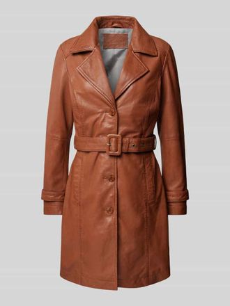 Mauritius Trenchcoat aus echtem Leder mit Tailleng&uuml;rtel Modell Leonne in Cognac, Gr&ouml;&szlig;e XL