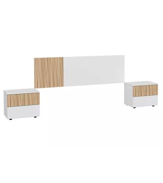 Home Heavenly Home Heavenly - Conjunto Dormitorio Completo Edith, Cabecero Cama 160 Cm + 2 Mesitas Noche De 2 Cajones. Color: Blanco Artik - Natur
