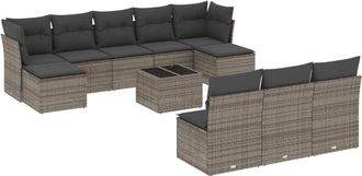 vidaXL Set De Sof&aacute;s De Jard&iacute;n 11 Pzas Y Cojines Rat&aacute;n Sint&eacute;tico Gris Vidaxl