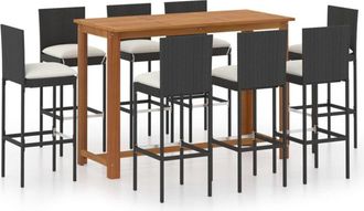 vidaXL Vidaxl - Conjunto De Bar Para Jard&iacute;n 9 Piezas Con Cojines Negro
