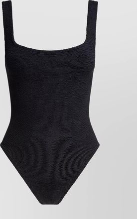 Hunza G high-cut leg square neckline textured fabric