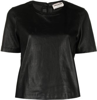 Zadig&Voltaire Tas crew-neck leather T-shirt - women - Lamb Skin - S - Black