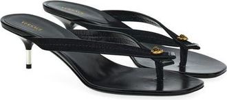Versace Medusa Leather Thong Sandal in Black-Gold at Nordstrom, Size 38.5