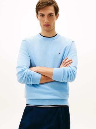 Tommy Hilfiger Rundhalspullover TOMMY HILFIGER ESSENTIAL COTTON CREW NECK, Herren, Gr. M, well water, Strick, Obermaterial: 100% Baumwolle, regular fit, Rundhals, Ri